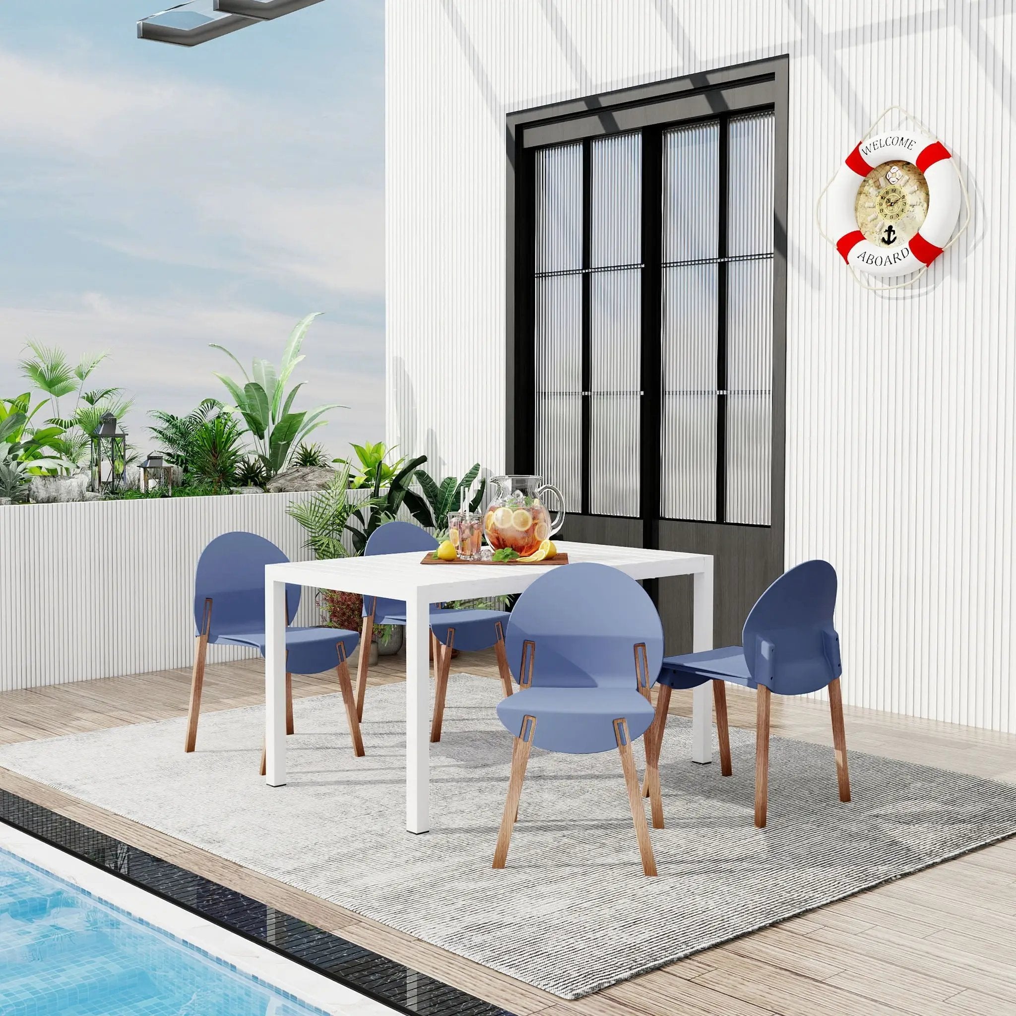 4 Piece Set Of Single Chairs With Long Table by Unique Piece Furniture