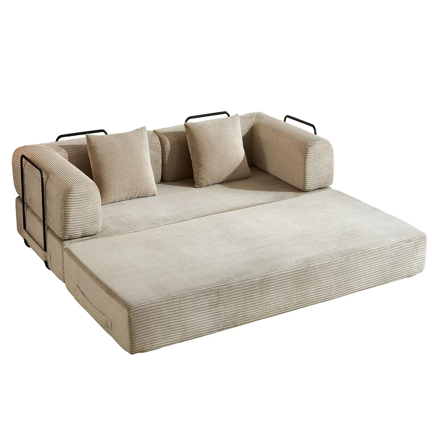 Convertible Sleeper Sofa Bed With Cylindrical Pillow, With Fixed Shape Frame by HouseOfZazla