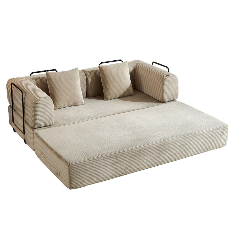 Convertible Sleeper Sofa Bed With Cylindrical Pillow, With Fixed Shape Frame by HouseOfZazla