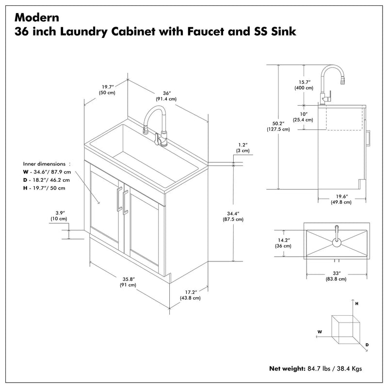 Modern Shaker All-In-One Laundry Utility Sink And Cabinet with Pull Out Faucet by HouseOfZazla