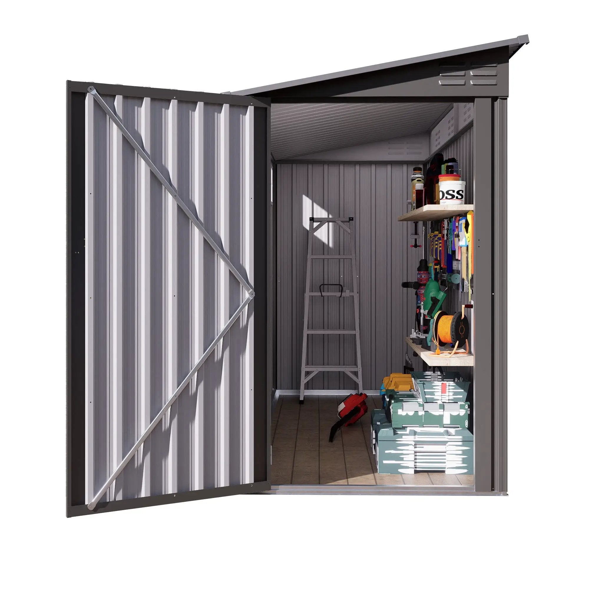 Lean To Shed With Windows, Tool House With Sloping Roof With 2 Vents And 1 Side Open Door For Backyard - Gray by HouseOfZazla
