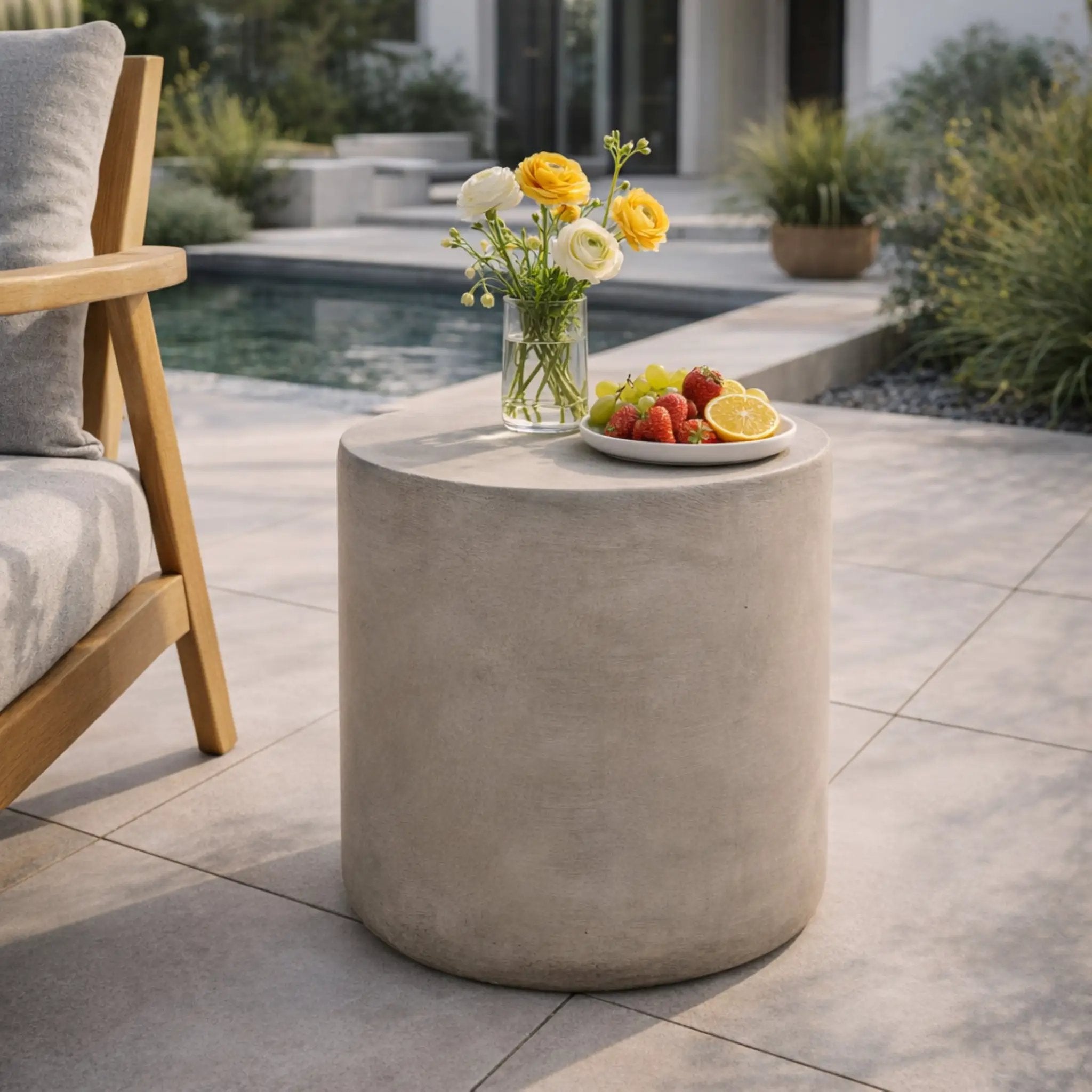 Outdoor Lightweight Concrete Side Table, Light Gray by HouseOfZazla