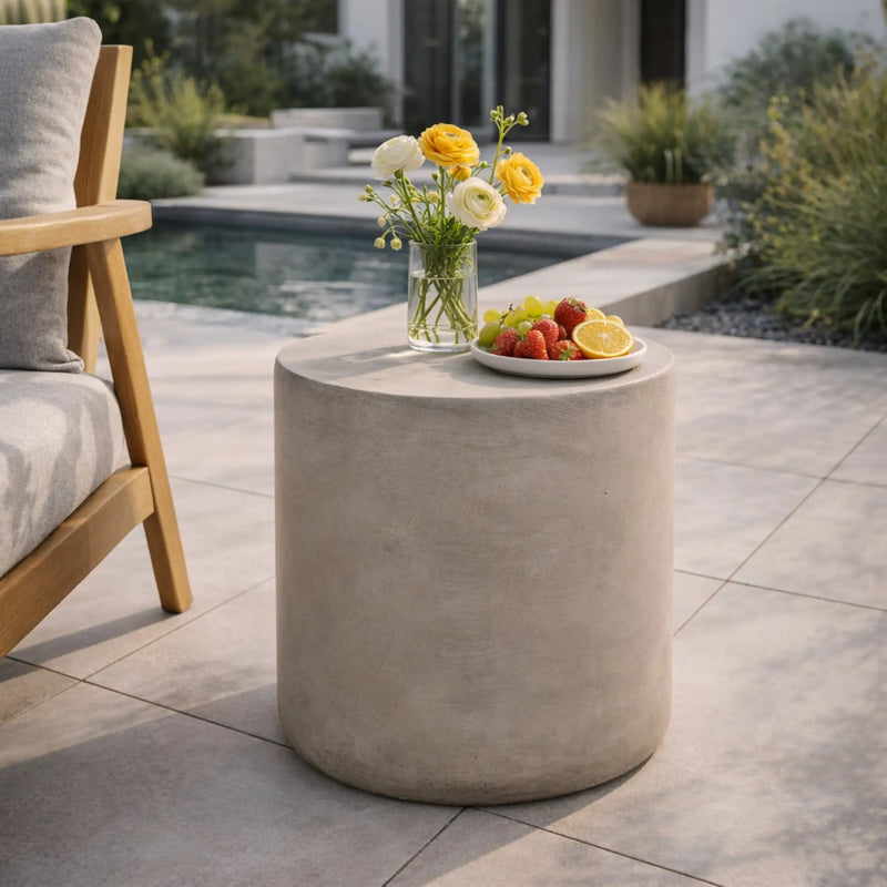 Outdoor Lightweight Concrete Side Table, Light Gray by HouseOfZazla