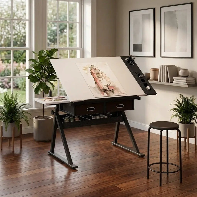 Adjustable Drawing Drafting Table Desk with 2 Drawers by HouseOfZazla