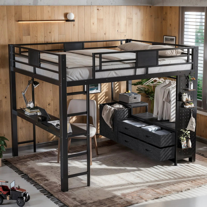 Queen Size Loft Bed with Desk & Shelves by HouseOfZazla