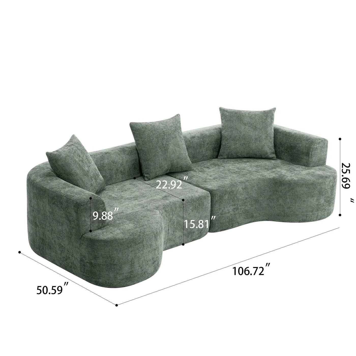 Modern Style Ultra Smooth Curved Sofa With 3 Pillows by Unique Piece Furniture