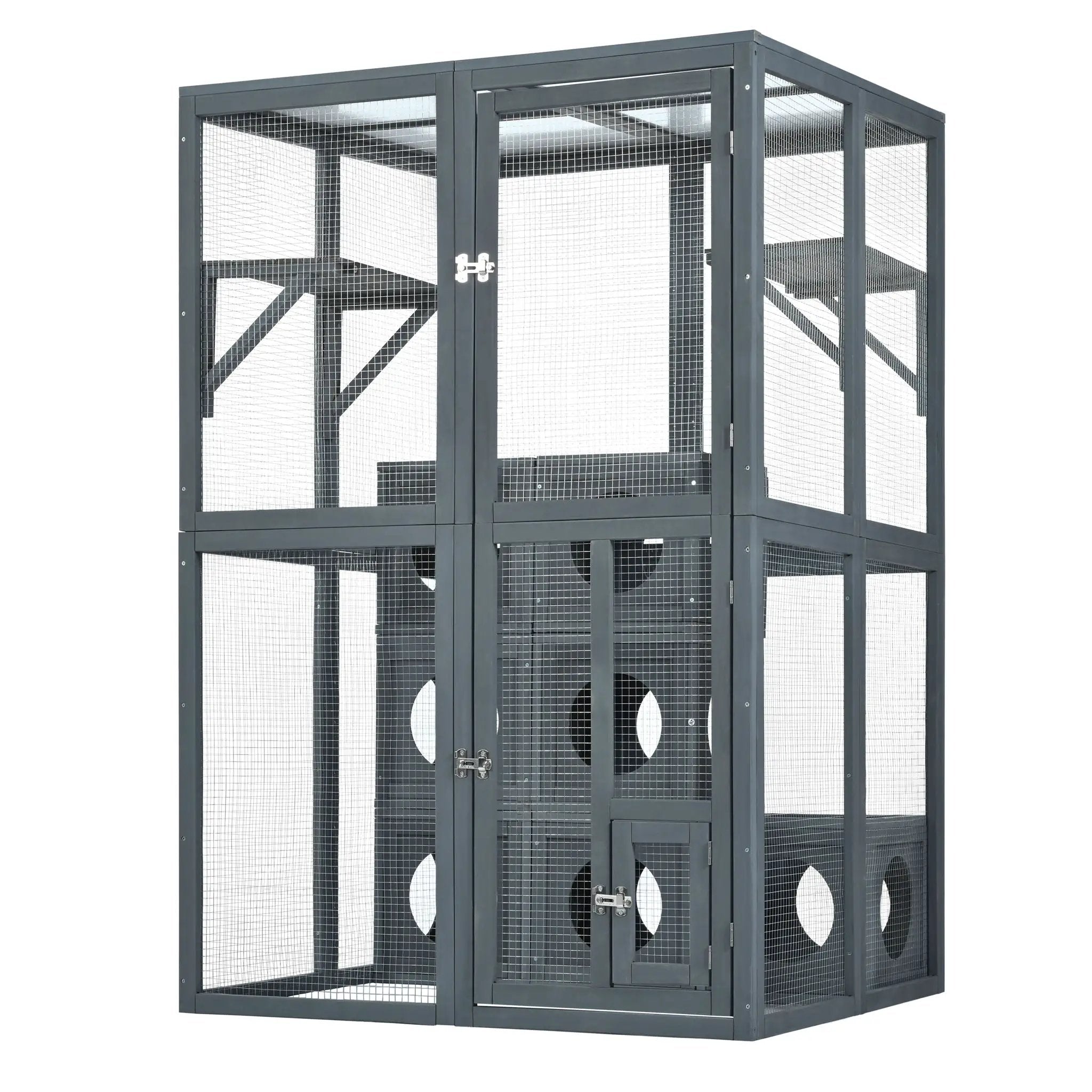 Outdoor Cat House With Shelves And Weather Protection, Removable Wood Boxes - Gray by HouseOfZazla