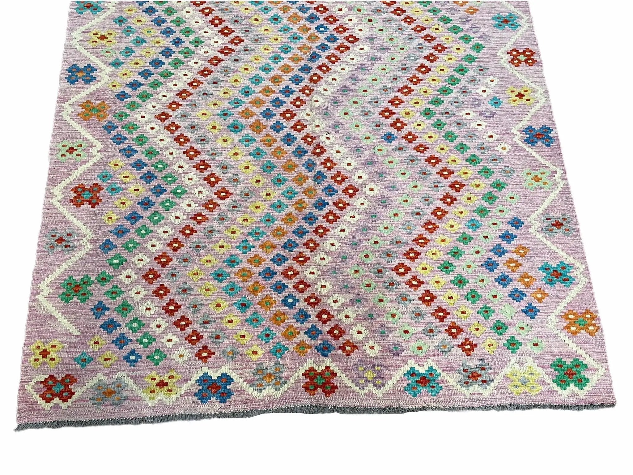 Pink Kilim Rug 6x8 Colorful Turkish Kilim Rug 6 x 8 Flat Weave Kilim Playful Kilim Multicolor Anatolian Chobi New Kilim by Jewel Rugs