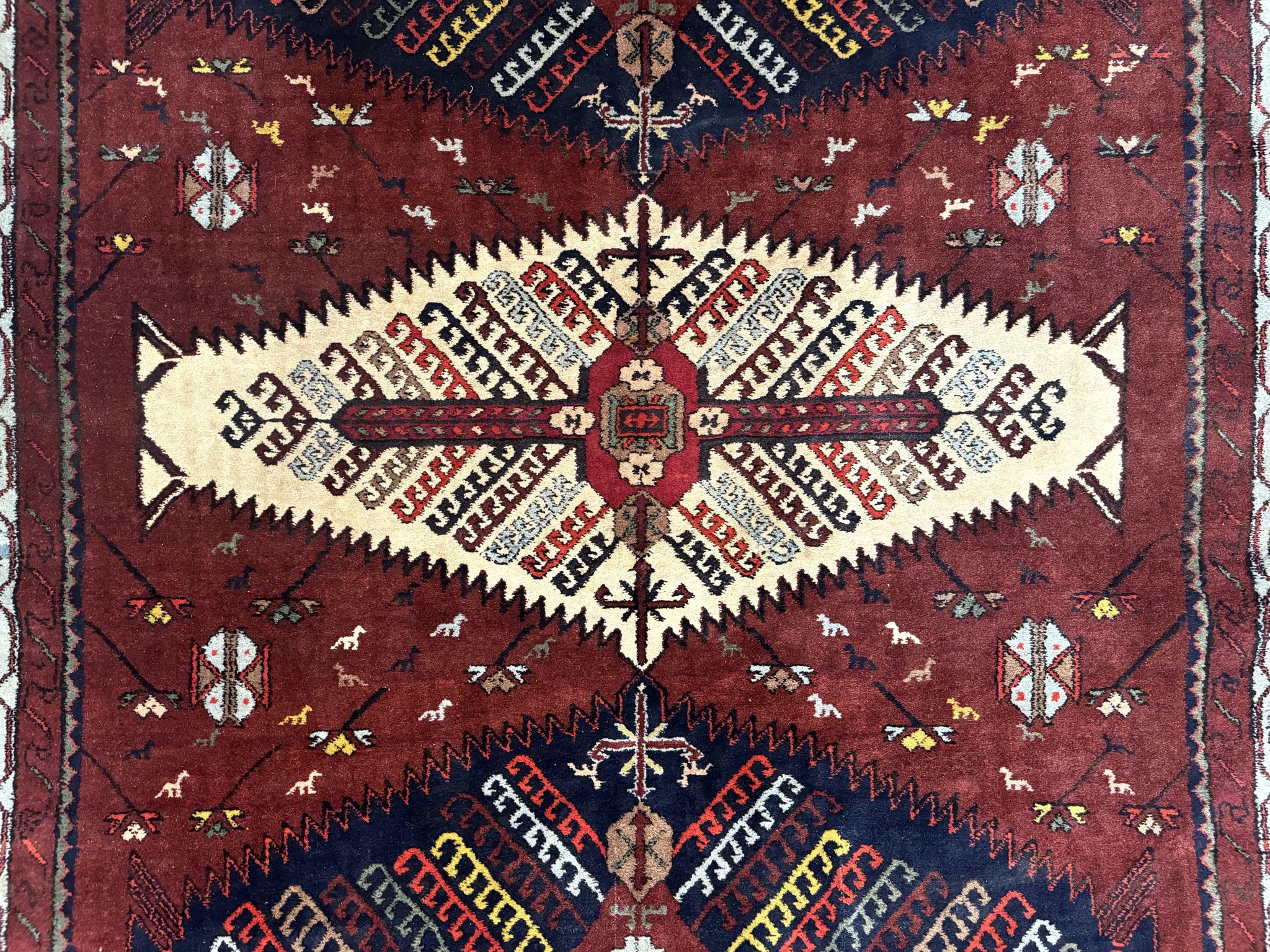 Antique Persian Tribal Rug 5 x 7.8, Triple Medallions, Red, Persian Afshar Rug by Jewel Rugs