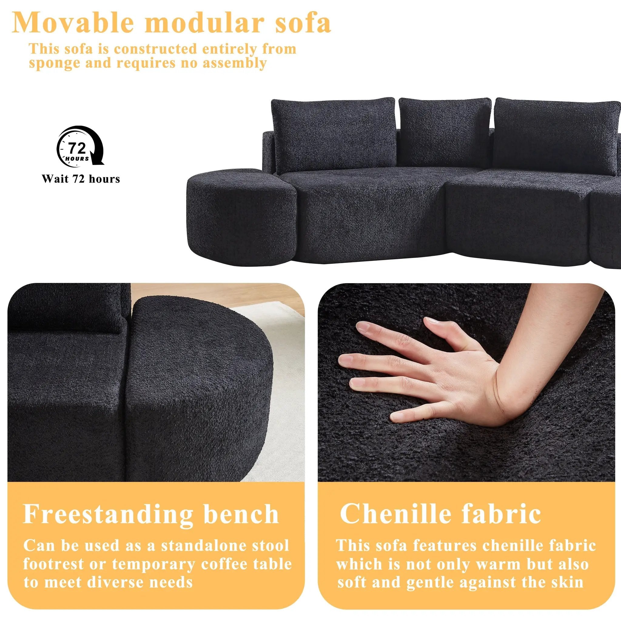 V-Shaped Modular Sofa Set in Chenille Fabric by HouseOfZazla