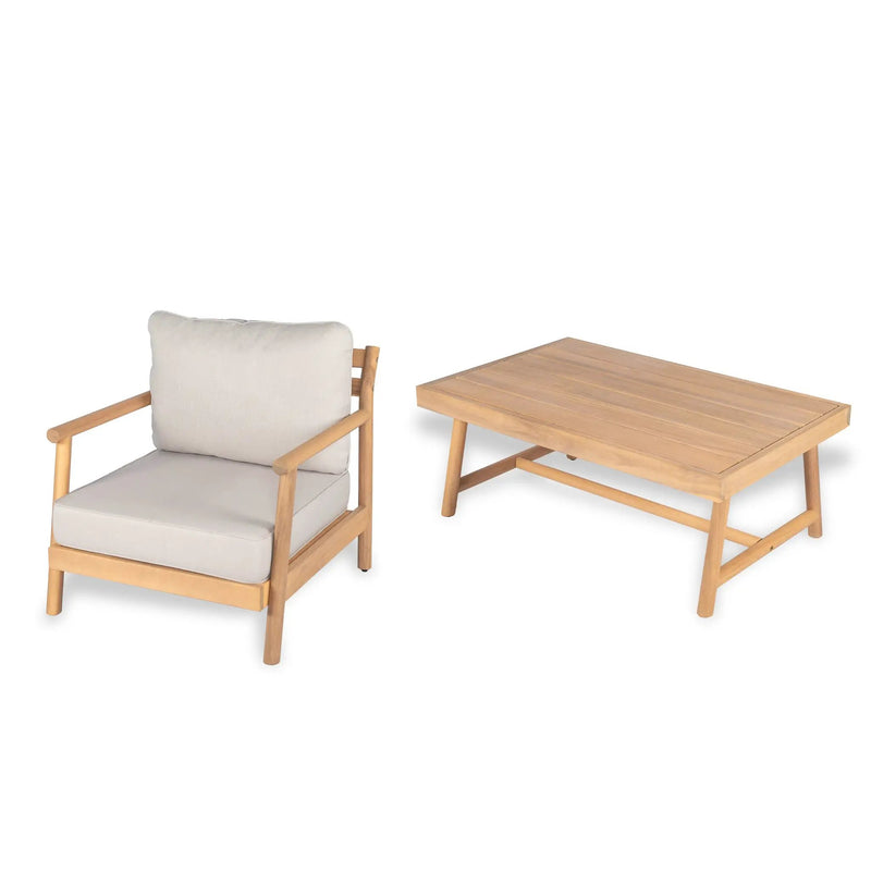 Patio Acacia Wood Chat Set, Club Chair + Coffee Table with Water-resistant Cushion by HouseOfZazla