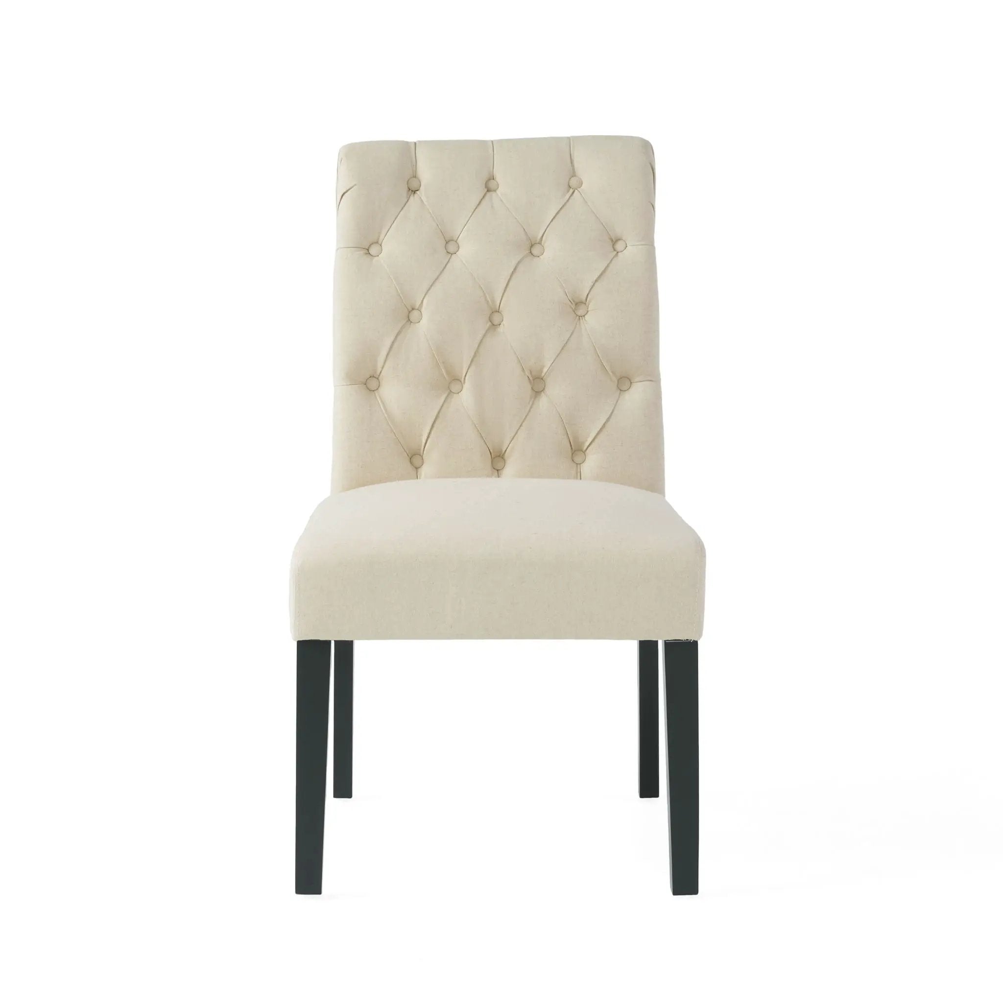 Dining Rolltop Chairs (Set of 2), Upholstered Armless Chair With Wood Leg - Ivory by HouseOfZazla