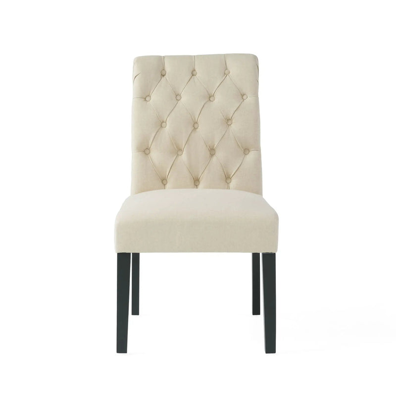Dining Rolltop Chairs (Set of 2), Upholstered Armless Chair With Wood Leg - Ivory by HouseOfZazla