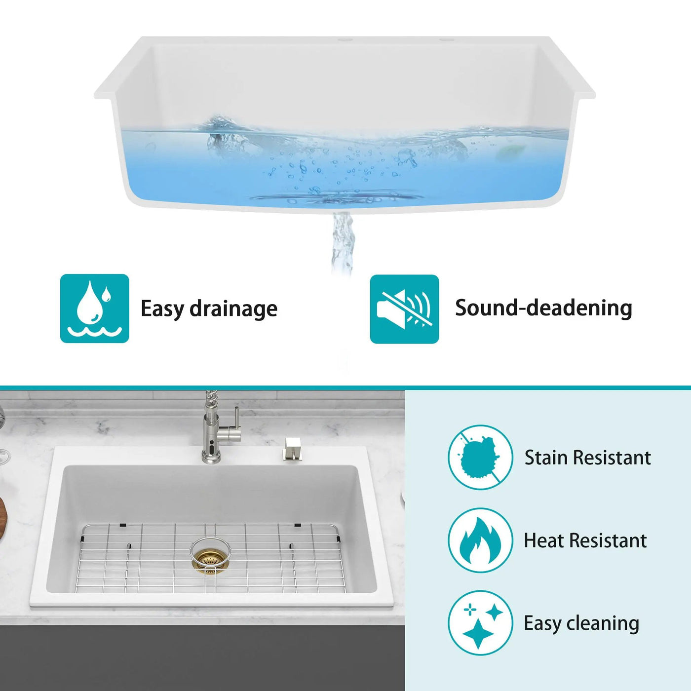 Quartz Kitchen Sink, Granite Composite, Drop In Sink With Durable Design by HouseOfZazla