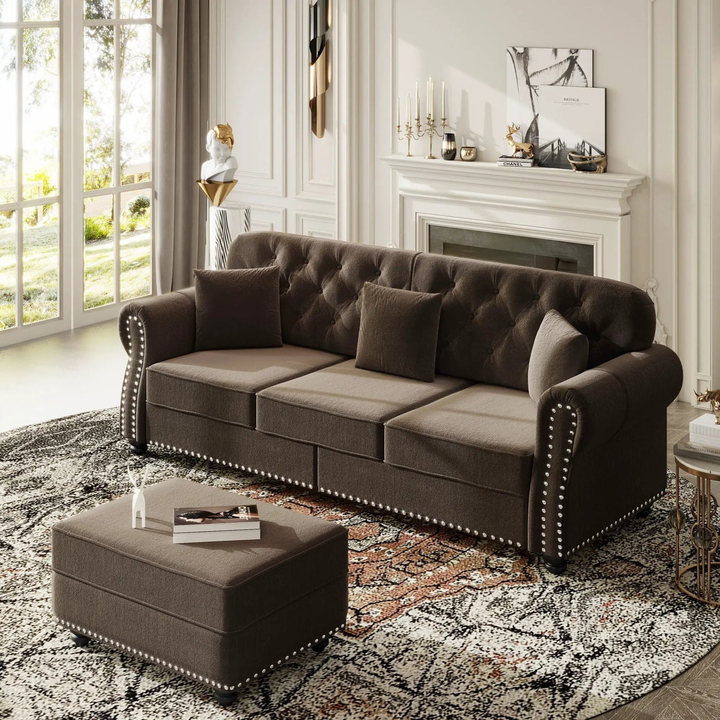 Upholstered 3 Seater Sofa Set With Ottoman by HouseOfZazla