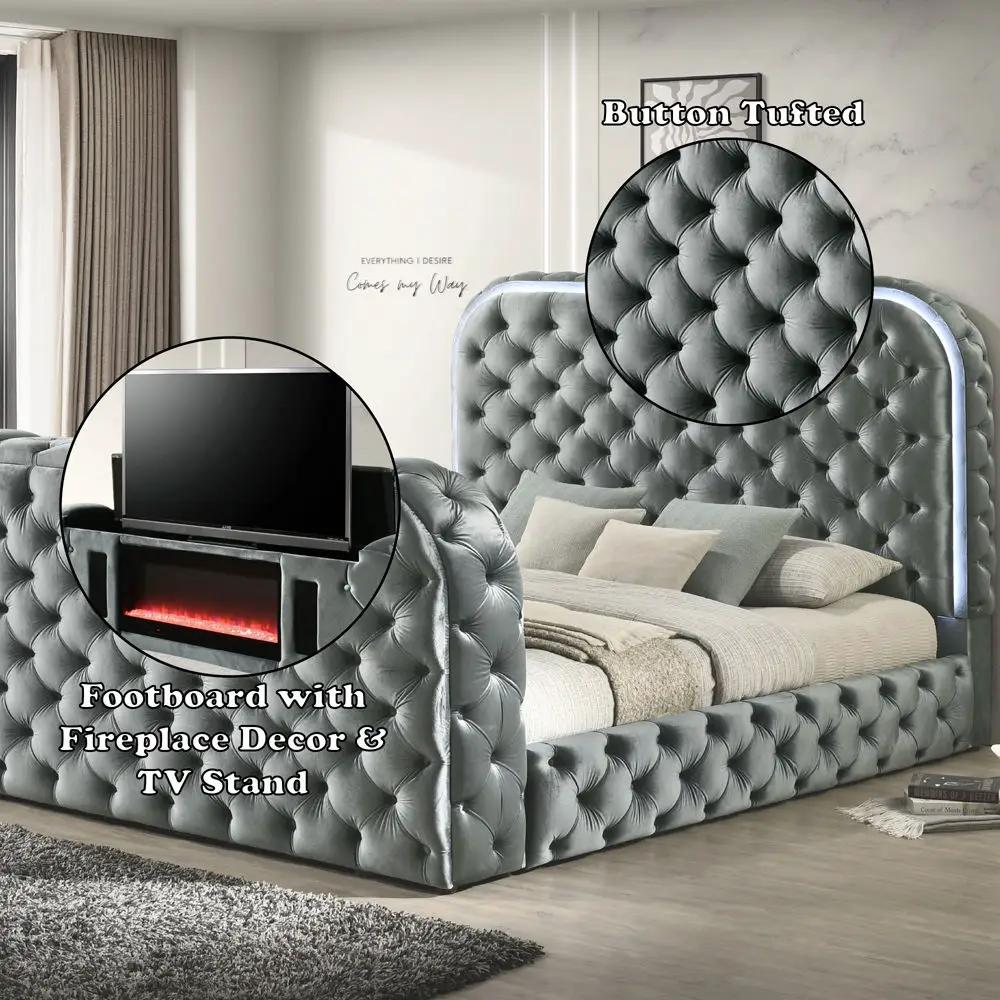 Kana - Bed With LED, Fireplace & TV Stand by Unique Piece Furniture