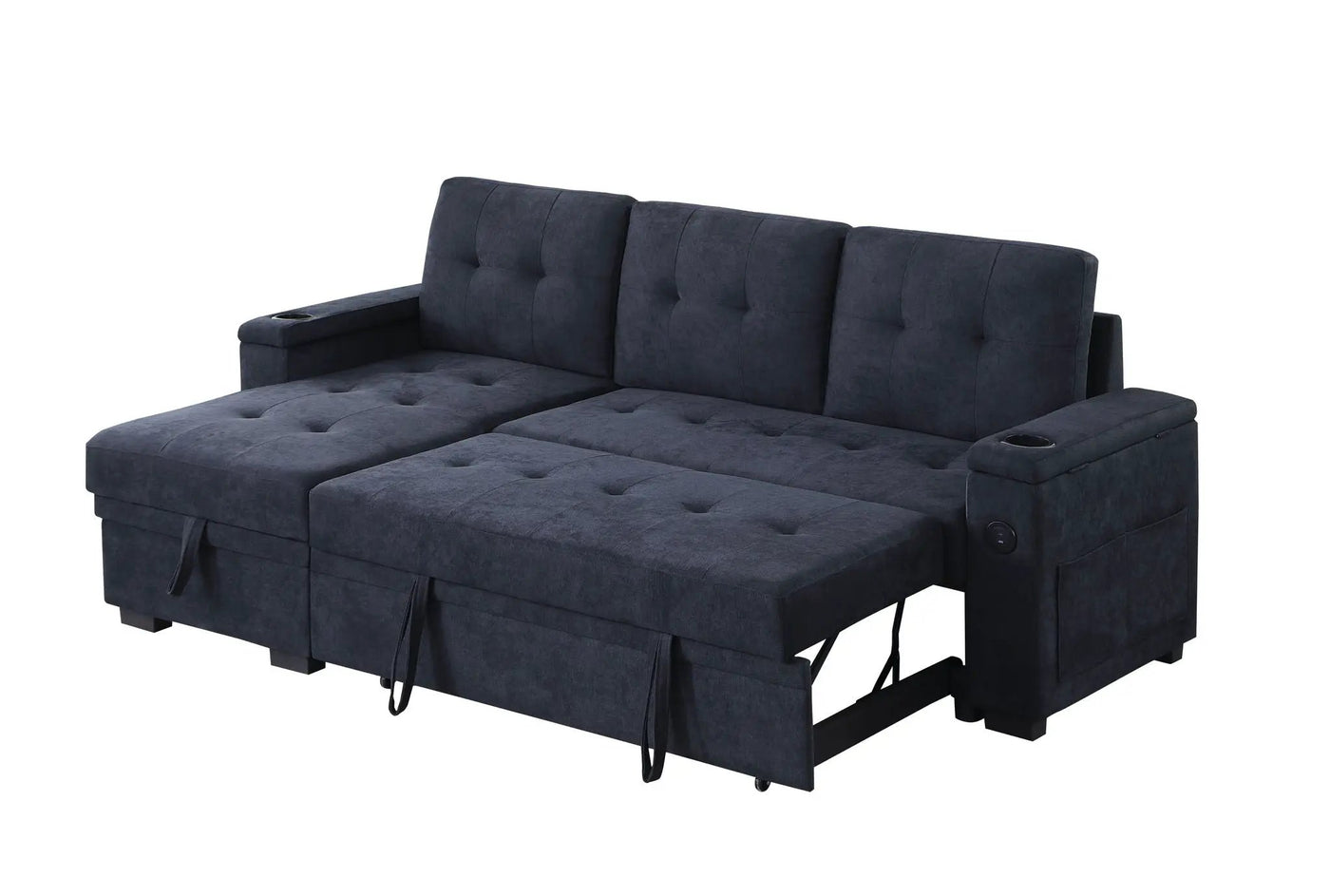 Ashlyn II - 84"W Woven Fabric Reversible Sleeper Sectional Sofa with Storage Chaise by Unique Piece Furniture