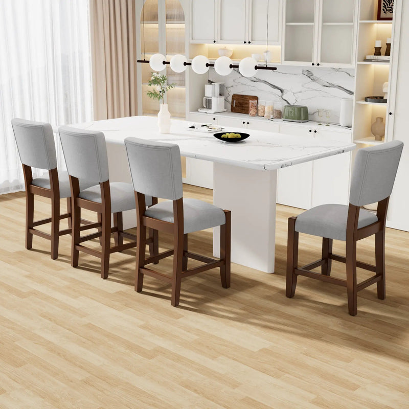 Set of 4 Mid-Century Modern Linen Upholstered Bar Stools by HouseOfZazla