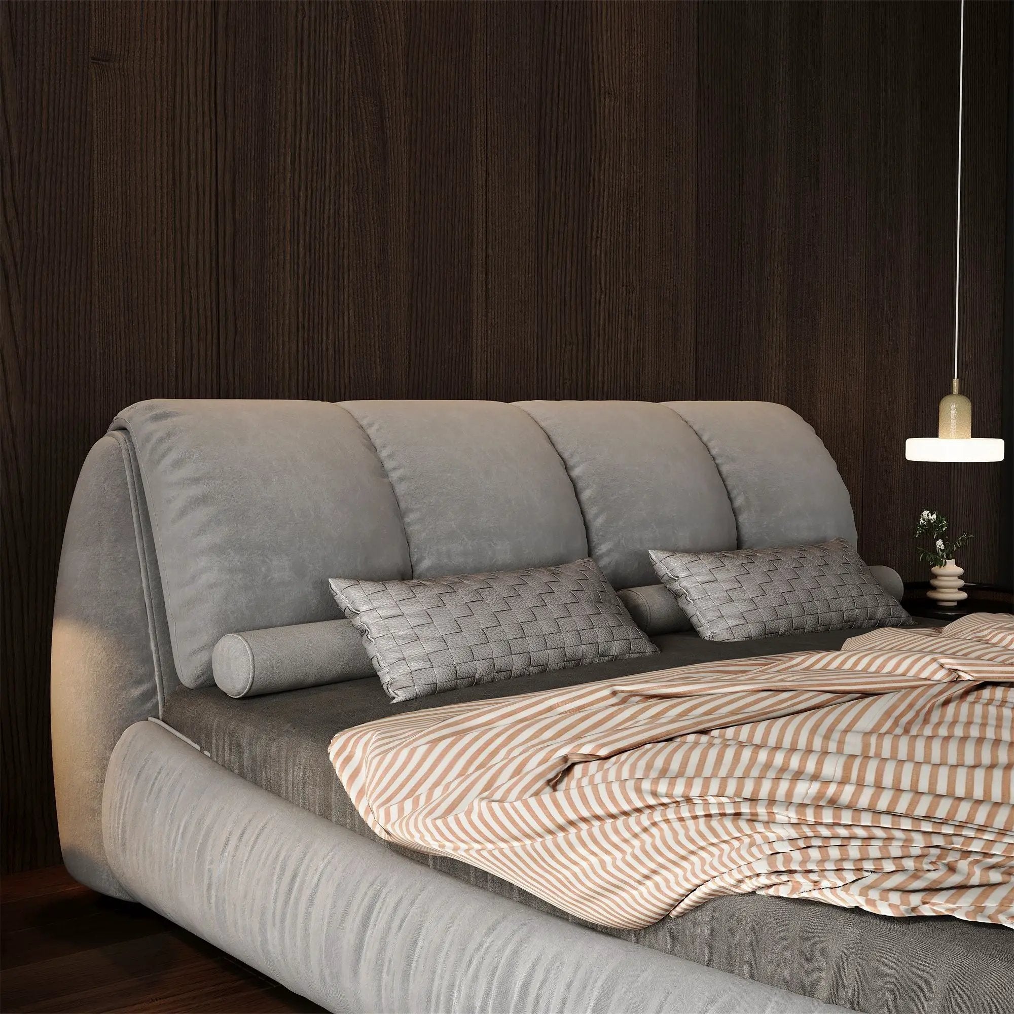 Luxury Upholstered Platform Bed With Oversized Padded Backrest And Solid Wood Frame by HouseOfZazla