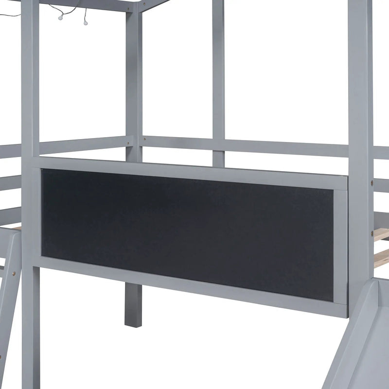Loft House Bed With Ladder And Slide, With board And Light Strip On The Roof by HouseOfZazla