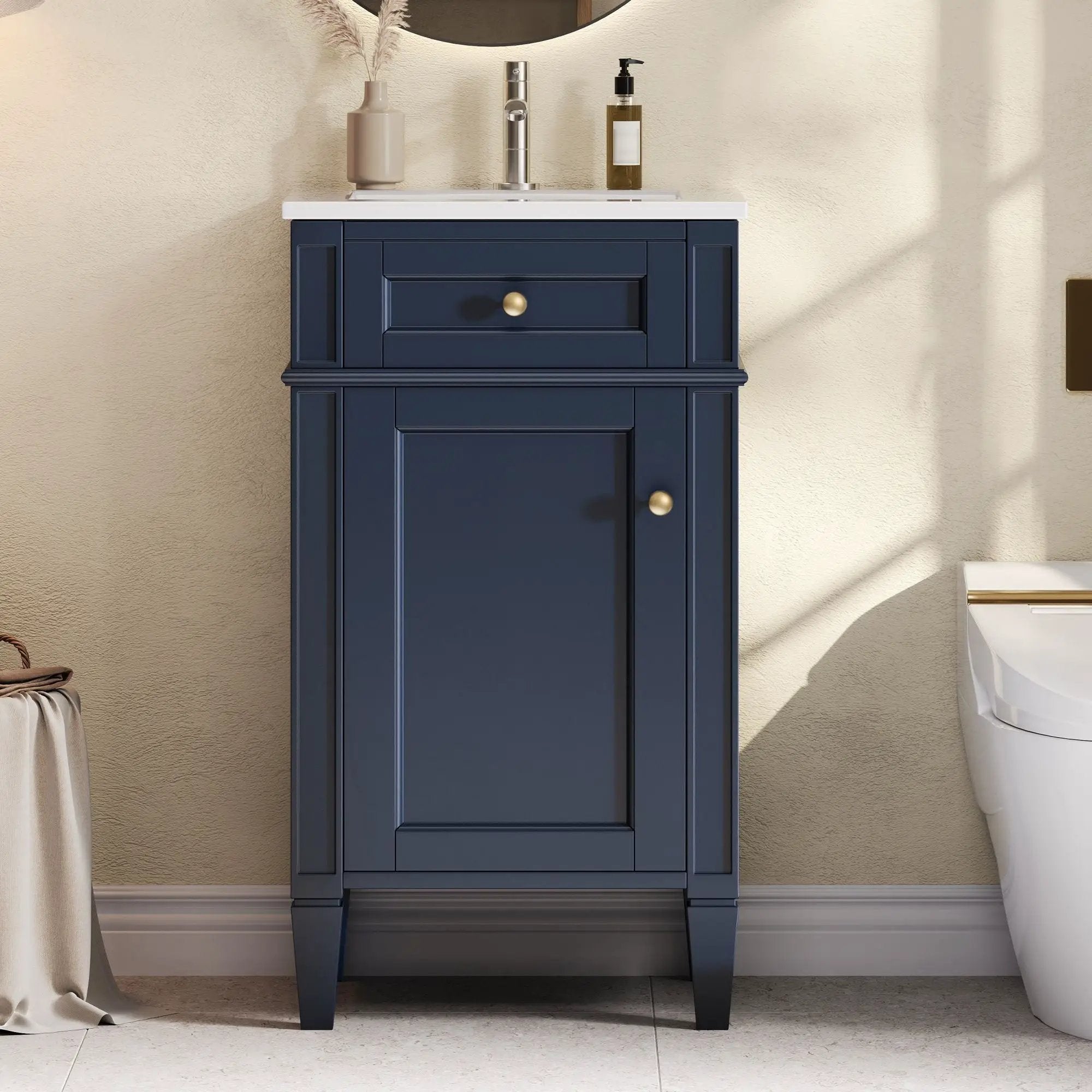 French Style Bathroom Vanity With Sink, Soft-Closing Door, Adjustable Shelf, Rectangular Design by Unique Piece Furniture