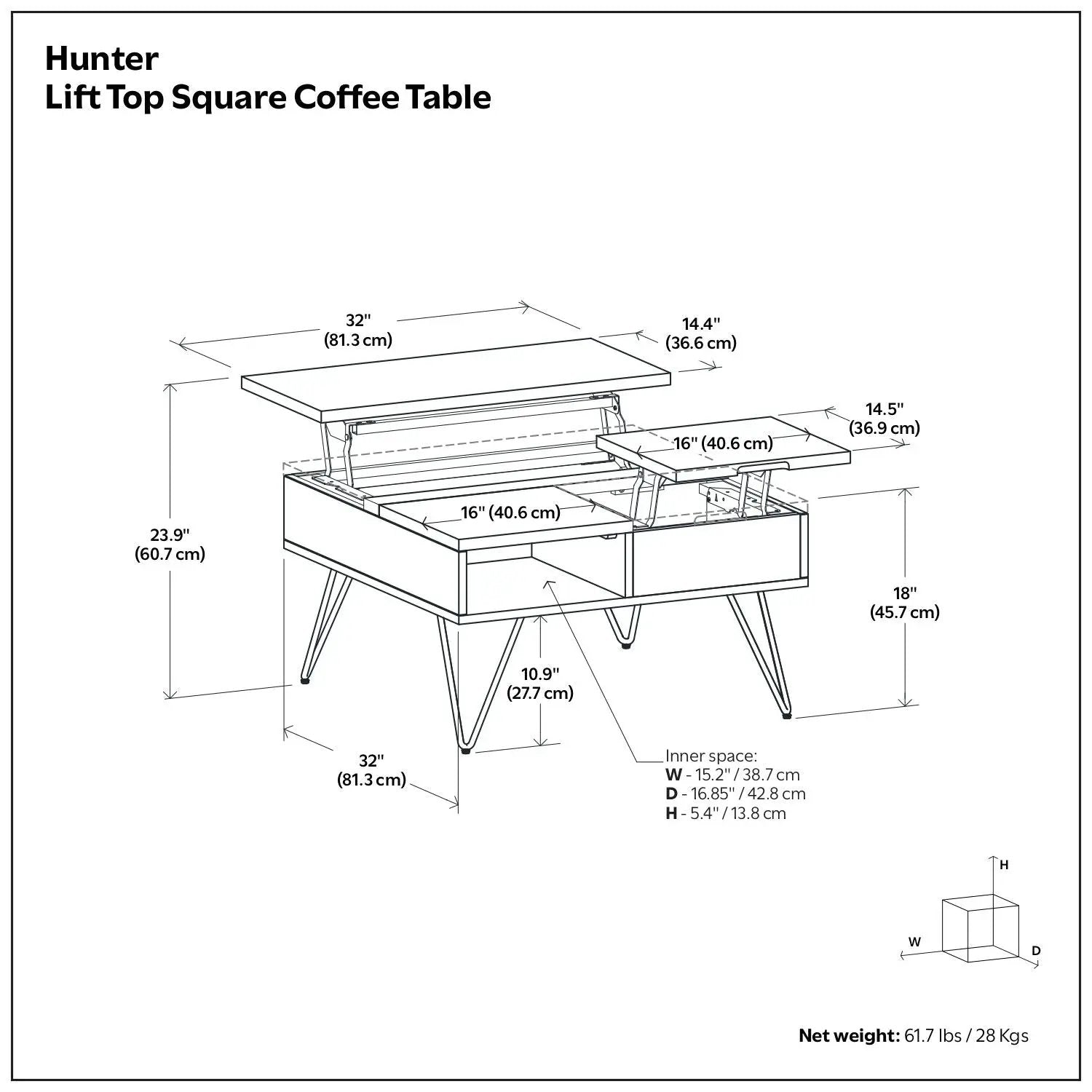 Hunter - Square Lift Top Coffee Table - Walnut by HouseOfZazla