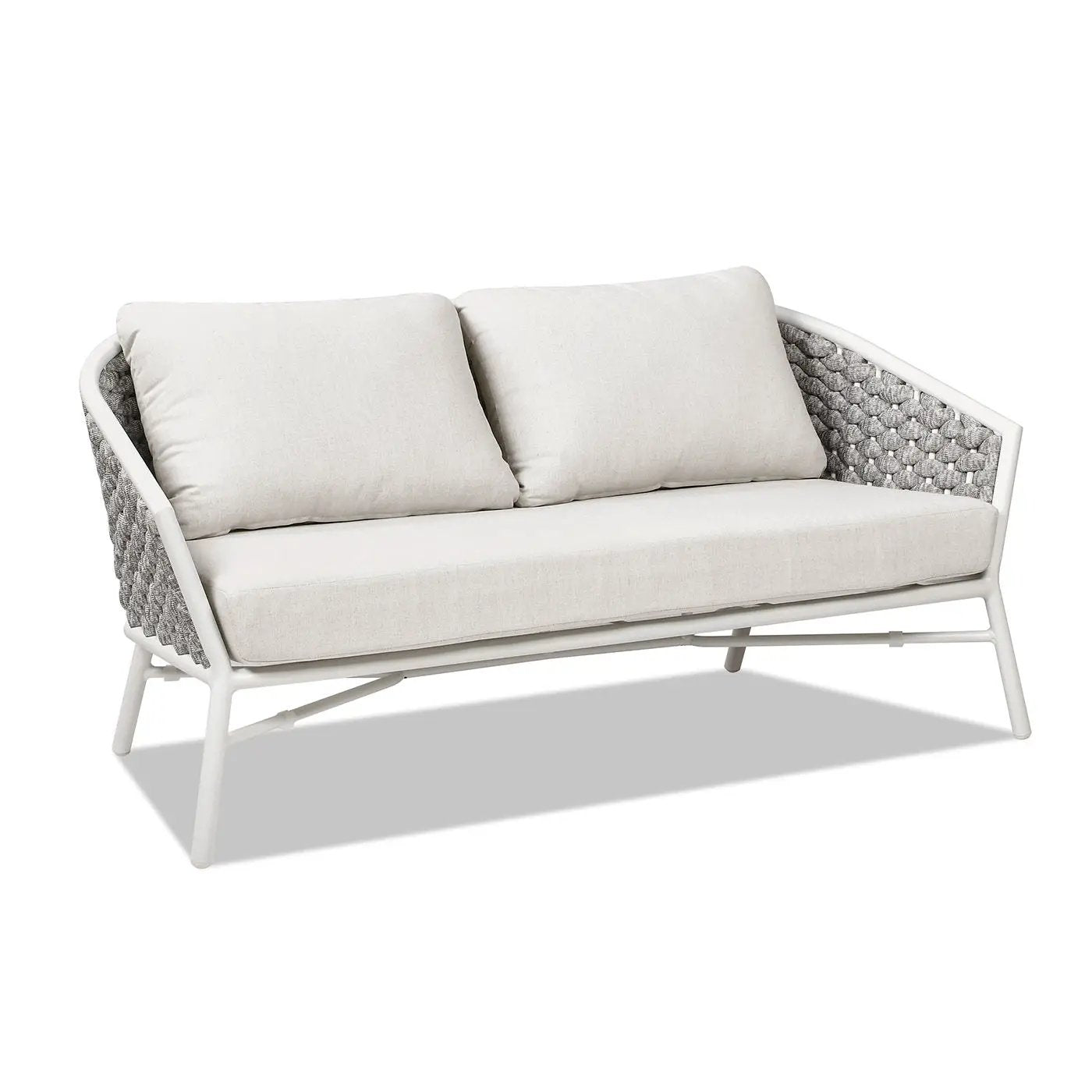 Rowan - Rope Barrel Back Patio Conversation Loveseat Sofa - Optic White by HouseOfZazla