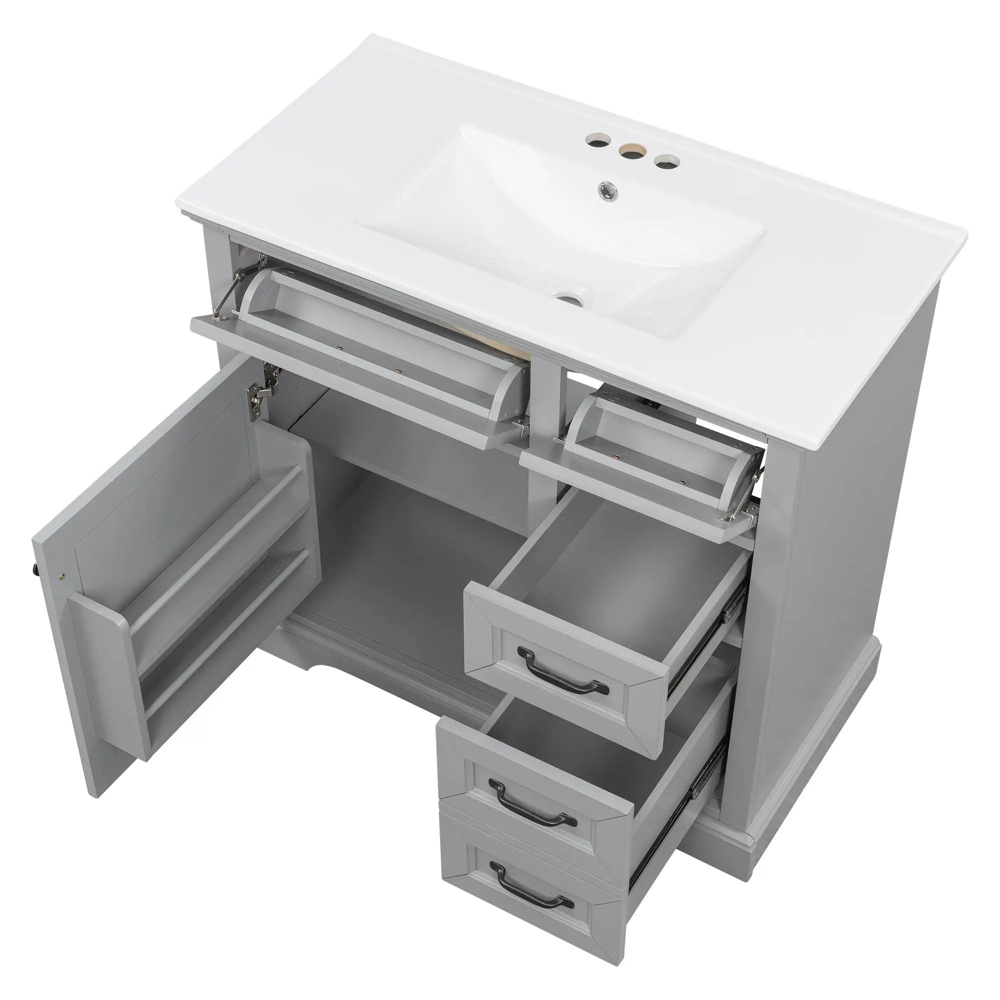 36" Bathroom Vanity With Sink, 2 Tip-Out Drawers, Soft Close Hinges by HouseOfZazla