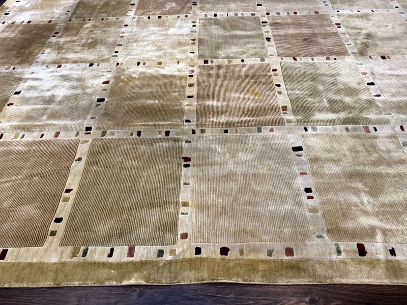 Large Wool Rug 10x13, Panel Design, Modern Contemporary Carpet by Jewel Rugs