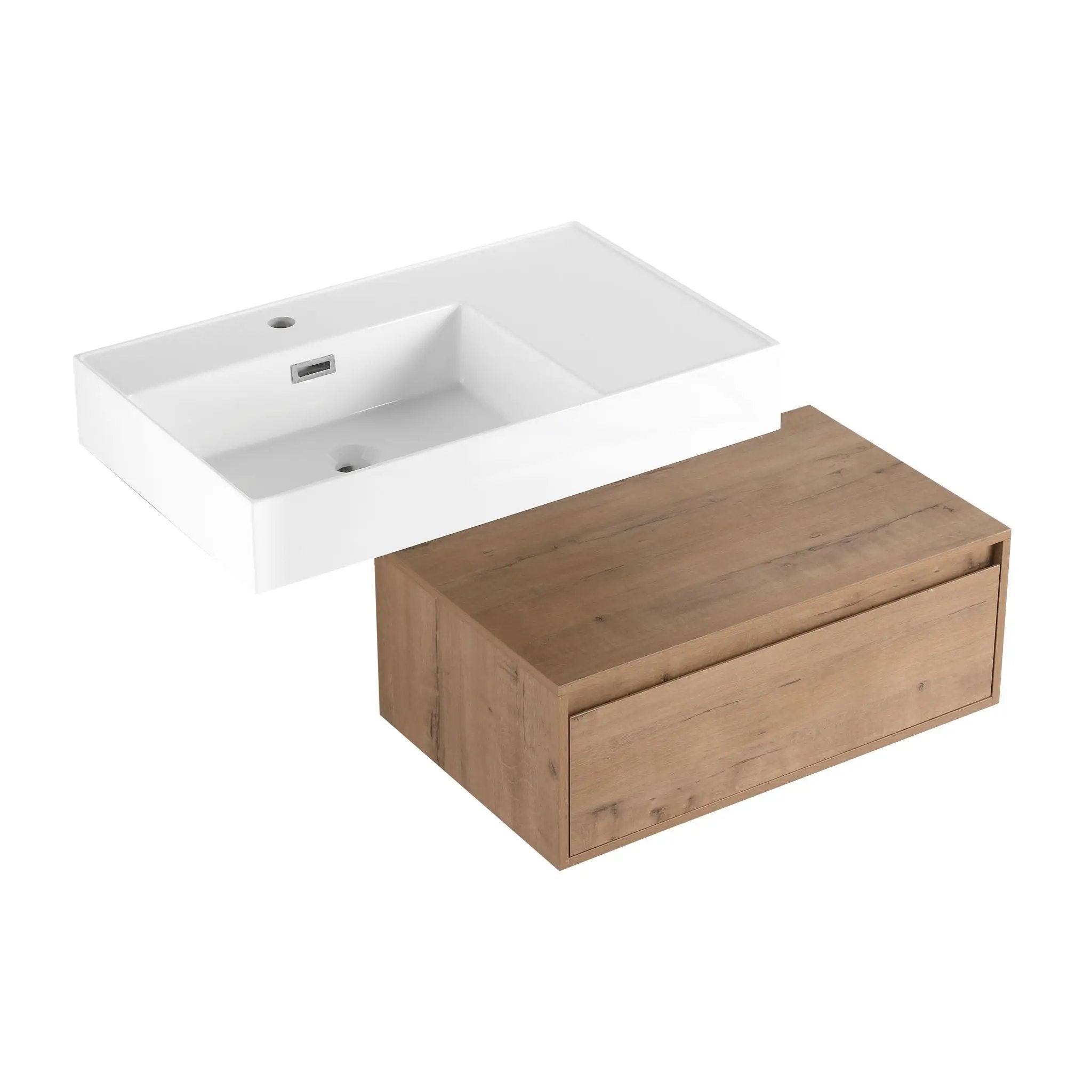 Modern Wall Mounted Bathroom Vanity With Resin Sink And Soft Close Drawer In Imitative - Imitative Oak by HouseOfZazla