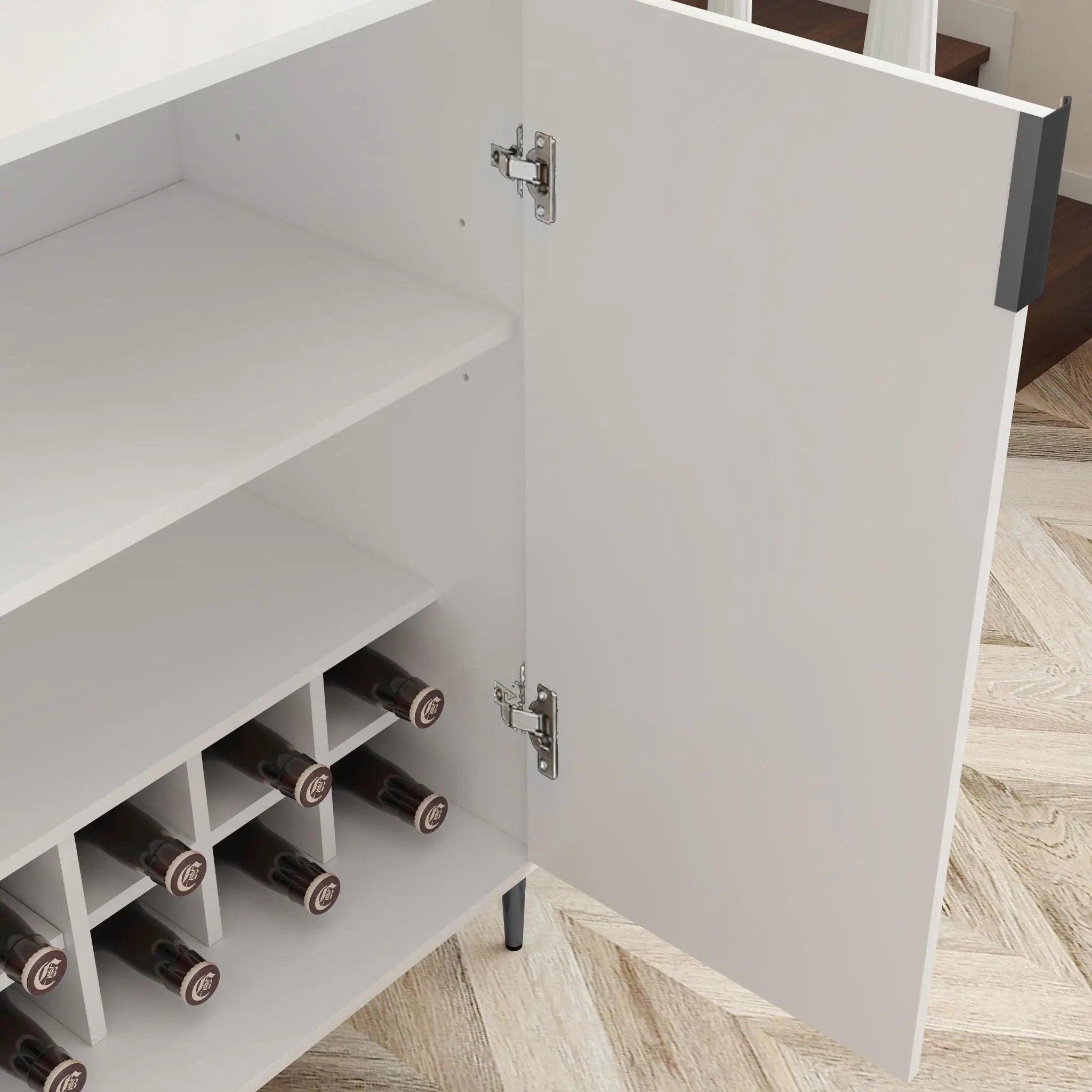 2 Door Wine Bar Cabinet With Adjustable Shelf, Soft-Closing Hinges, And High Feet - White by HouseOfZazla