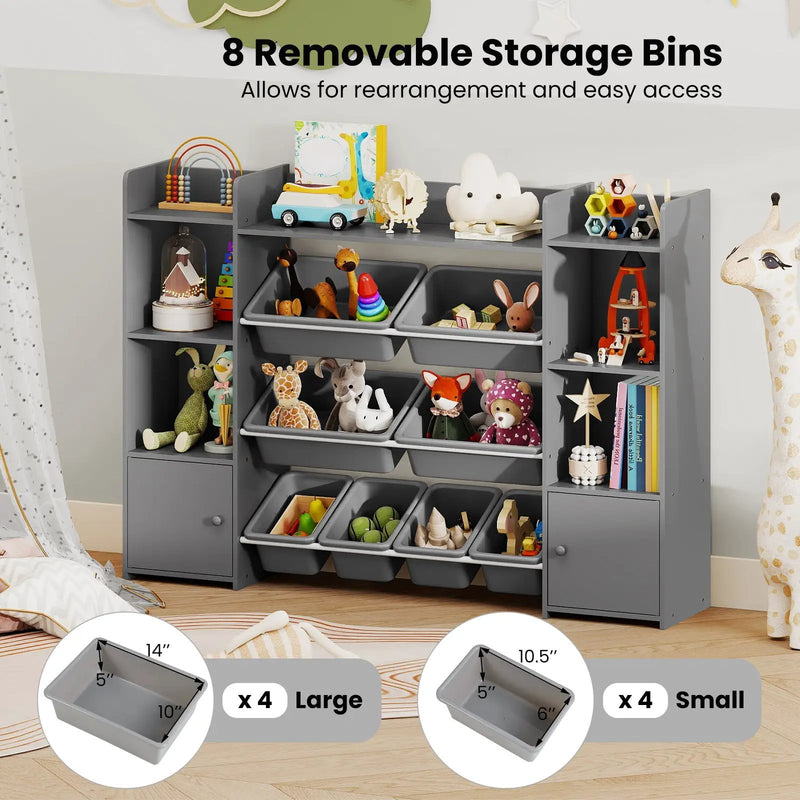 56 inch Large Toy Storage Organizer with 8 Removable Bins and Bookshelf by DirectDeals