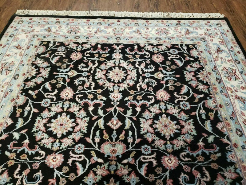 6' X 9' Handmade Indian Agra Wool Rug Carpet Vegetable Dyes Black by Jewel Rugs