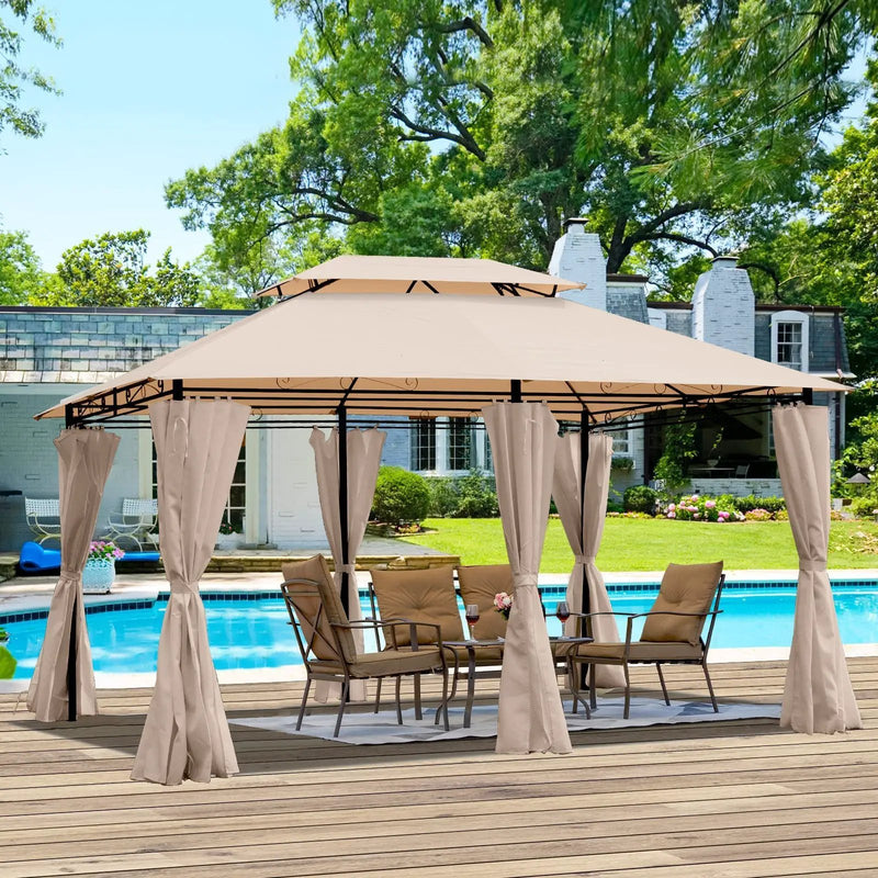 Khaki Outdoor Patio Gazebo Canopy Tent with Ventilated Double Roof by HouseOfZazla