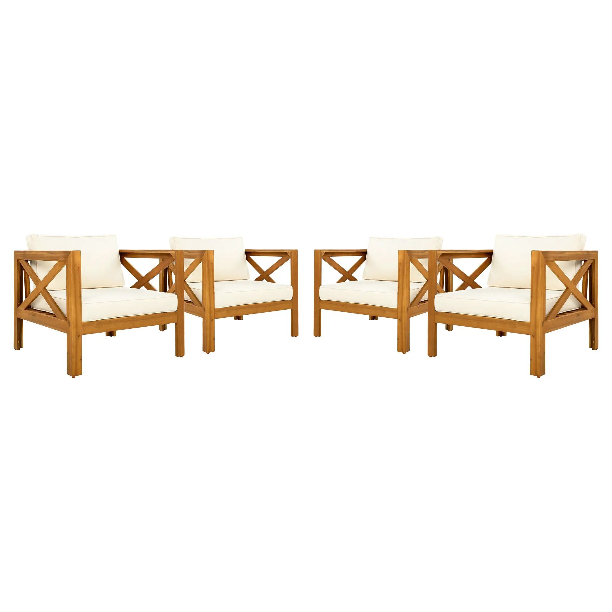 Outdoor Acacia Wood Club Armchair with Cushions (Set of 4) by HouseOfZazla
