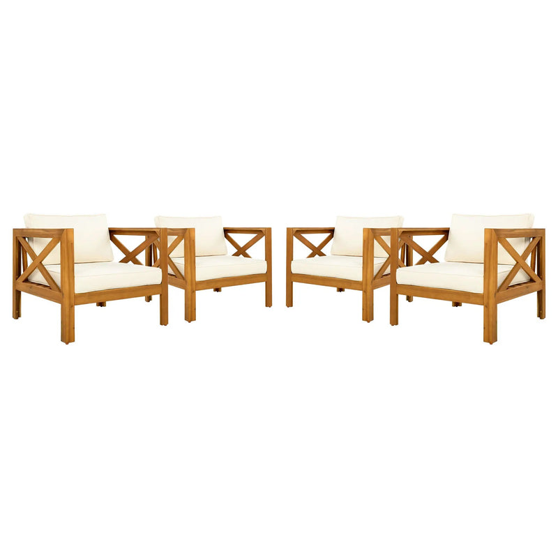 Outdoor Acacia Wood Club Armchair with Cushions (Set of 4) by HouseOfZazla