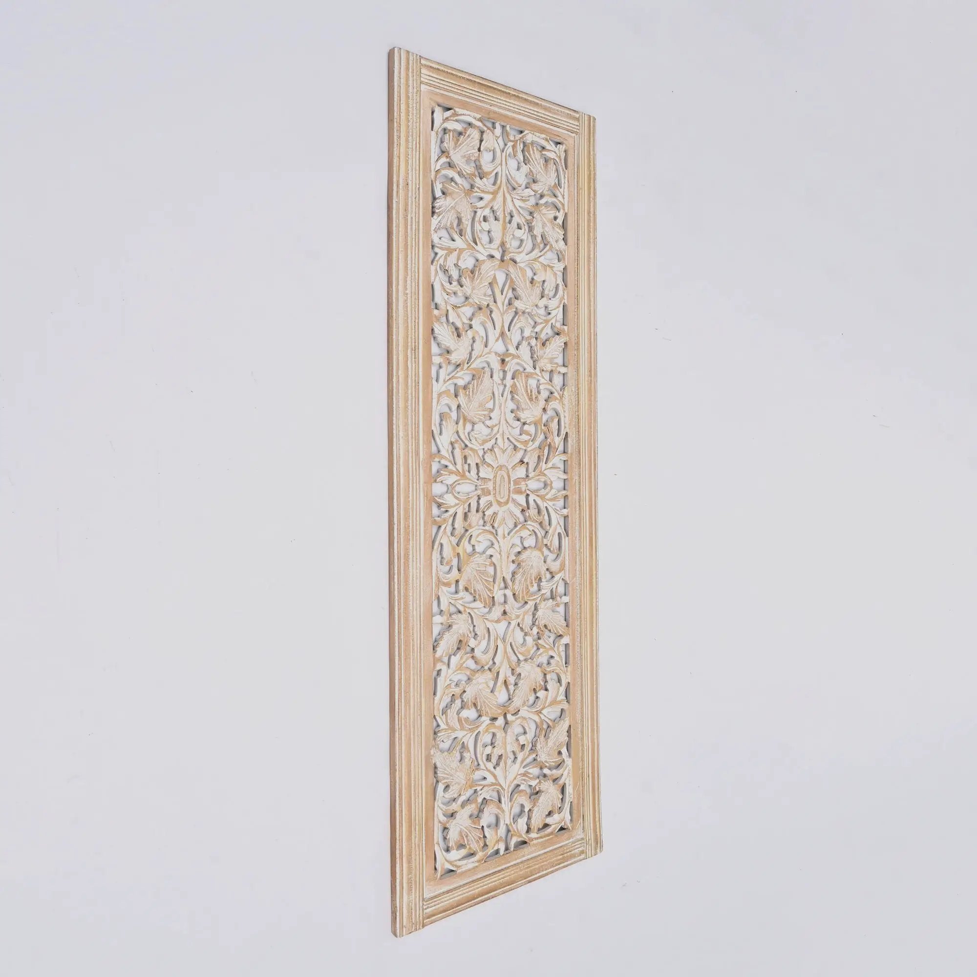 Floral Hand Carved Mandala Rectangular Wall Decor Accent - Gold / White by Unique Piece Furniture