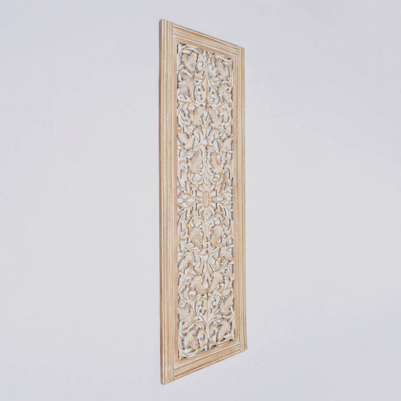 Floral Hand Carved Mandala Rectangular Wall Decor Accent - Gold / White by HouseOfZazla