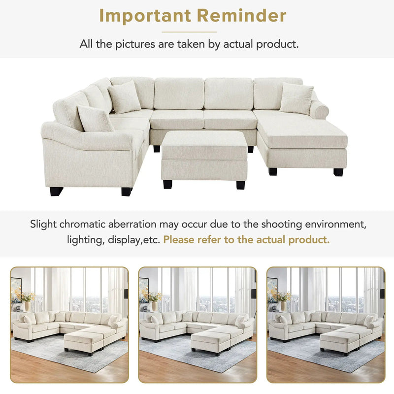 Contemporary U - Shaped Sectional Sofa With Movable Storage Ottoman by HouseOfZazla