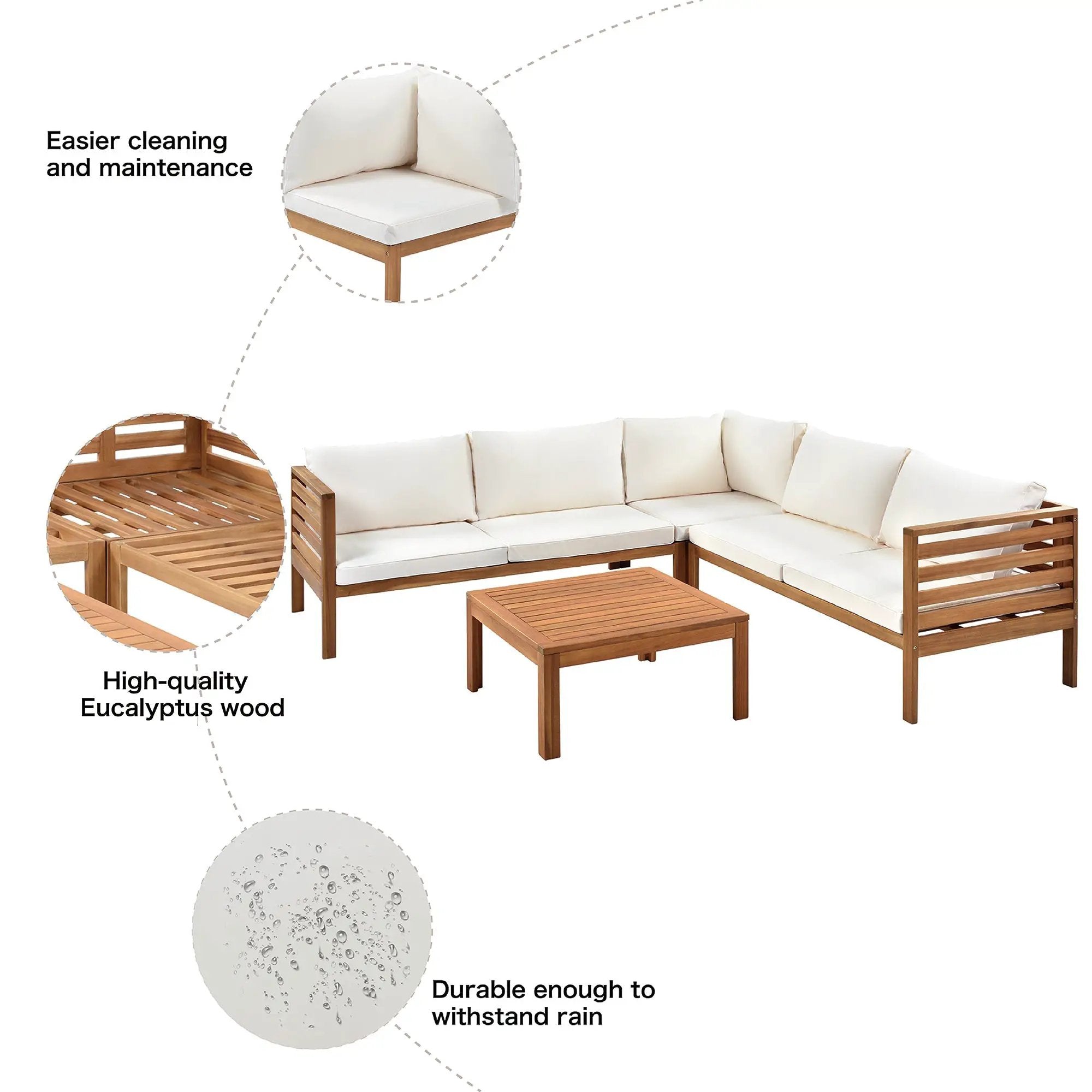 Wood Structure Outdoor Sofa Set with Beige Cushions by HouseOfZazla