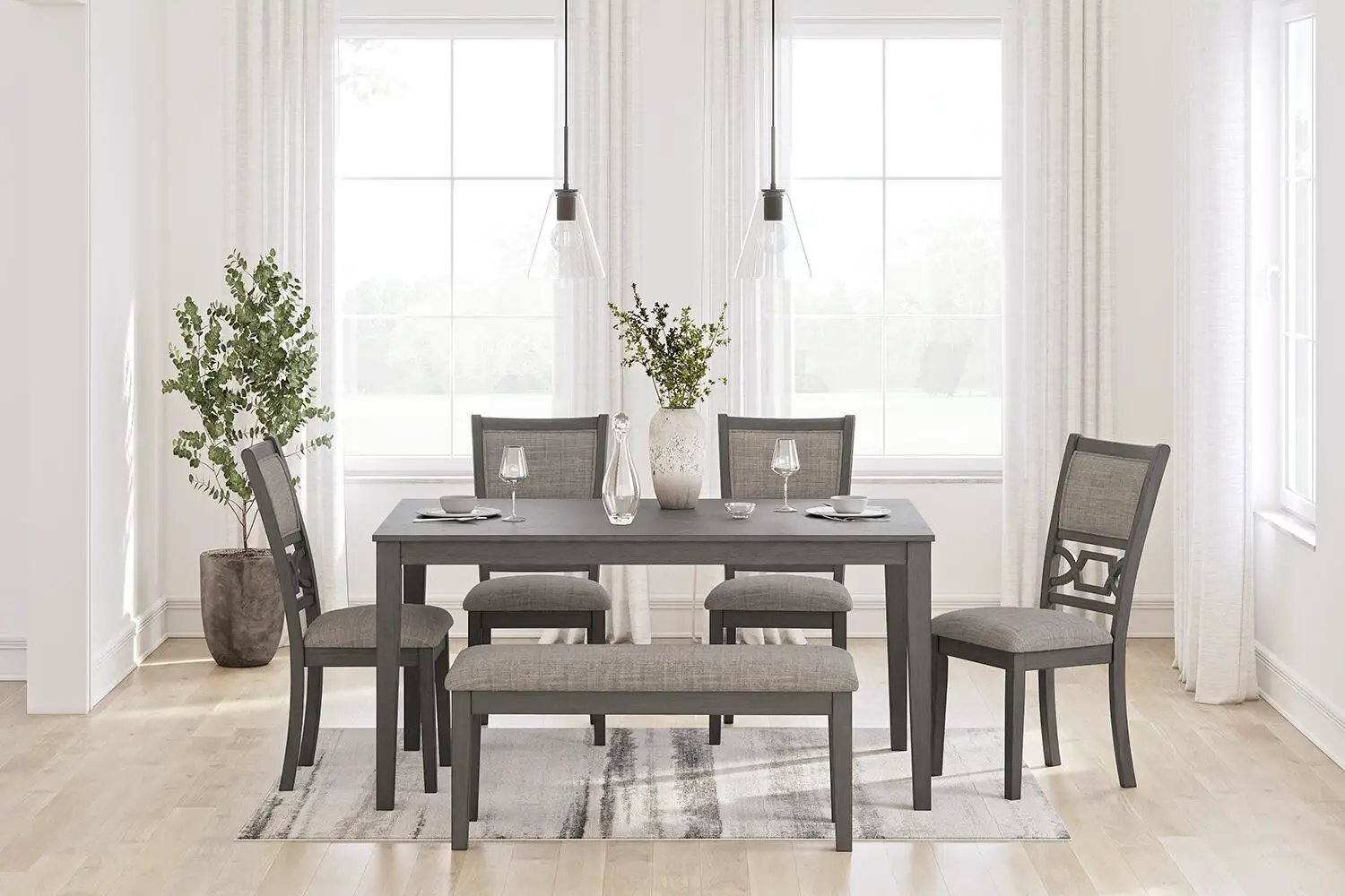 Wrenning - Dining Room Table Set (Set of 6) - Gray by Unique Piece Furniture