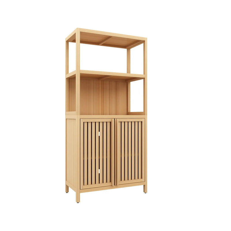 Neutral - Bamboo Storage Cabinet Freestanding With 2 Doors For Bathroom, Living Room, Kitchen, And Entryway - Neutral by HouseOfZazla