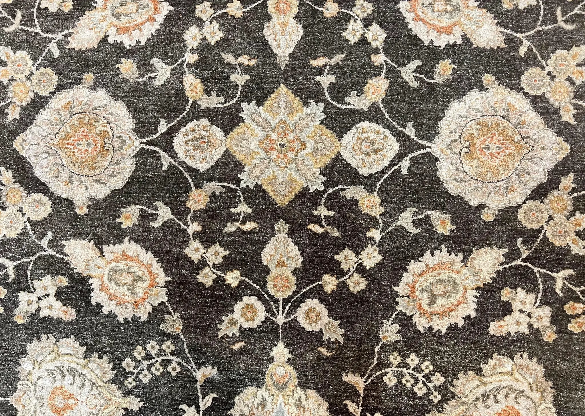 Indo Persian Rug 9x12, Sultanabad Indian Carpet, Dark Brown, Hand Knotted Vintage Wool Rug by Jewel Rugs