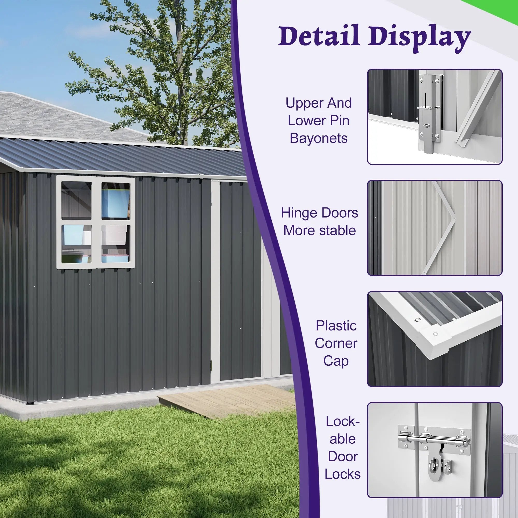 10X8FT Outdoor Steel Storage Shed with Clear Window, Lockable Doors by HouseOfZazla