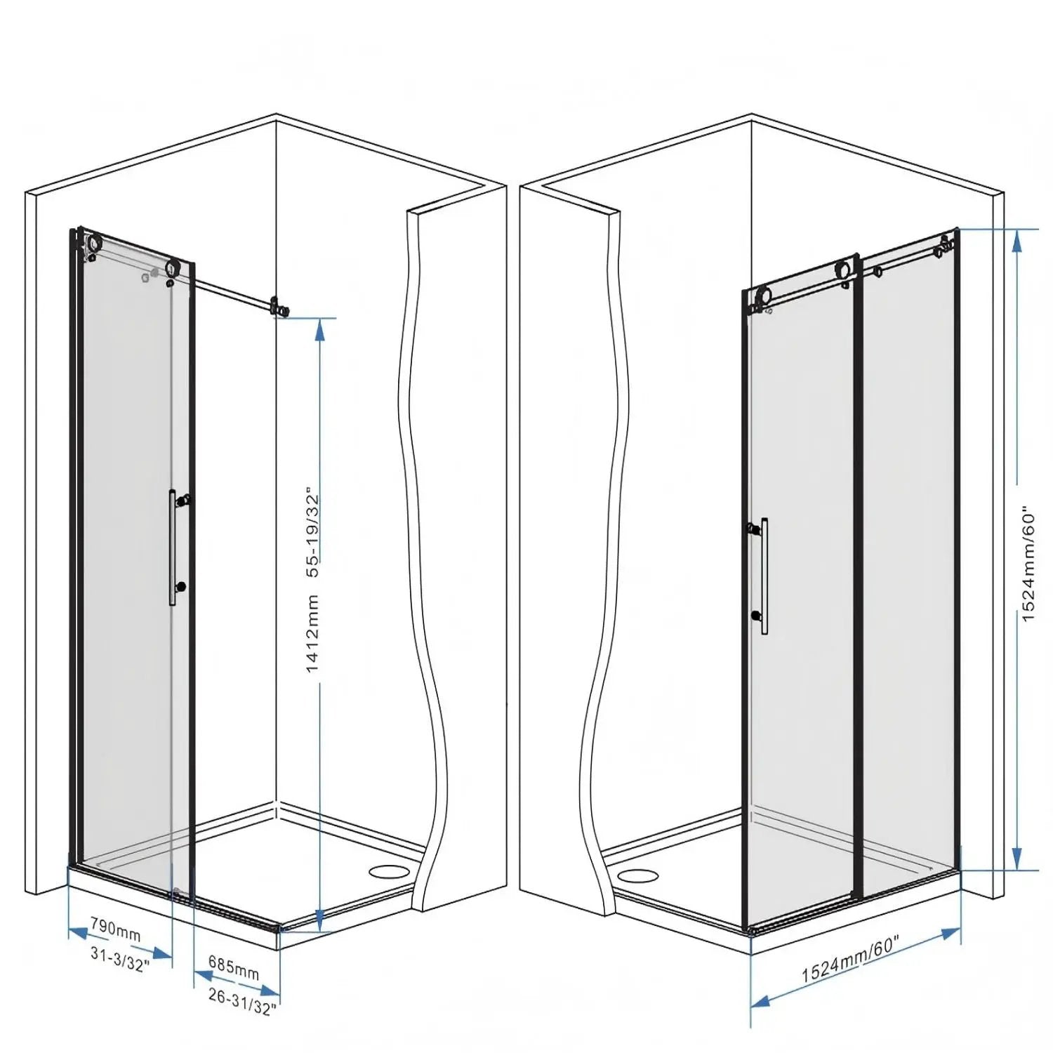 Frameless Shower Door, Smooth Sliding Tracks by HouseOfZazla