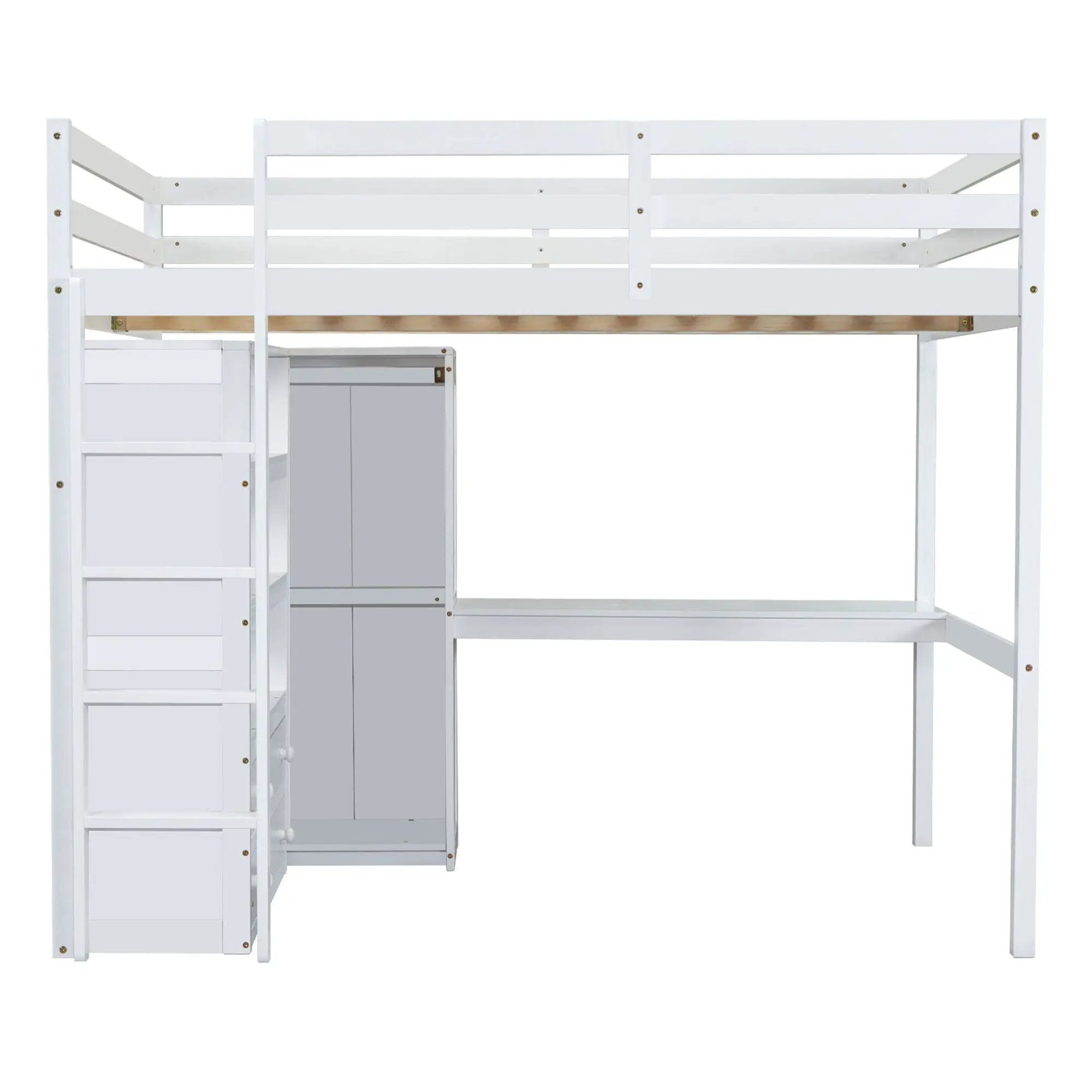 Loft Bed With Built In Wardrobe, Desk, Shelves And Drawers