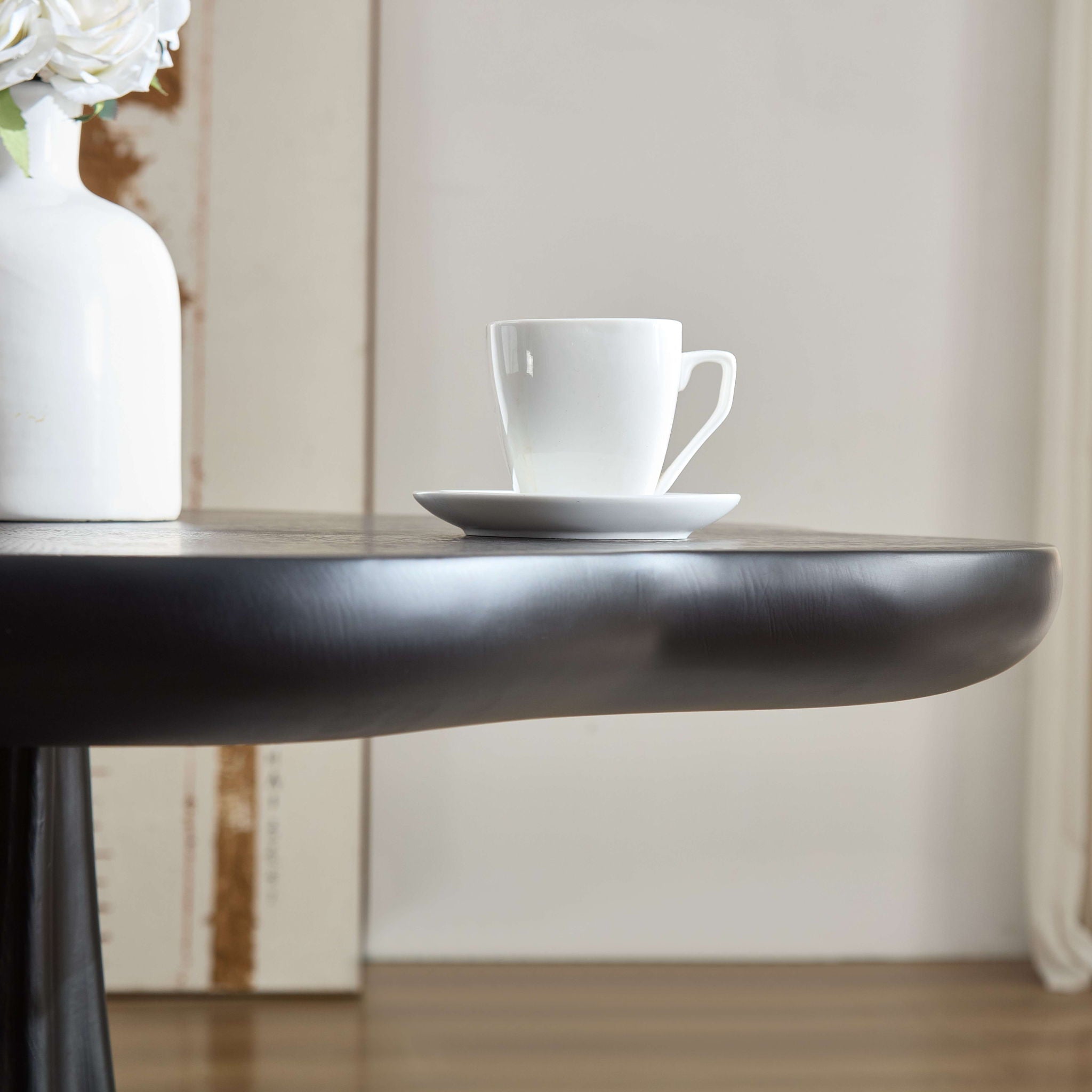 Sculptural Round Dining Table Petal Shape Root Texture For Dining Room - Black by HouseOfZazla