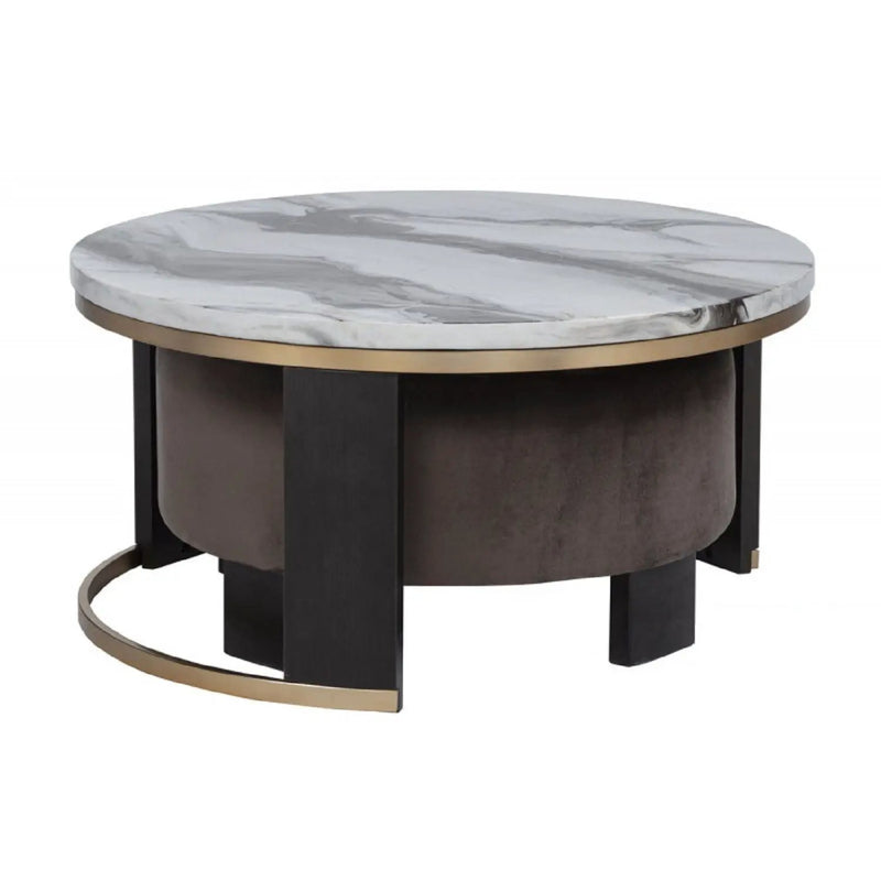 Nesting Round Coffee Table With Ottoman (Set of 2) - Gold / Brown by Unique Piece Furniture