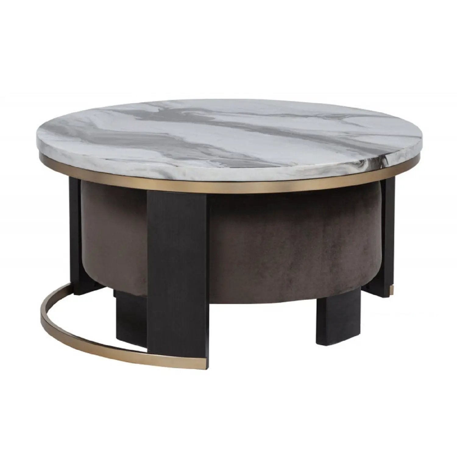 Nesting Round Coffee Table With Ottoman (Set of 2) - Gold / Brown by HouseOfZazla