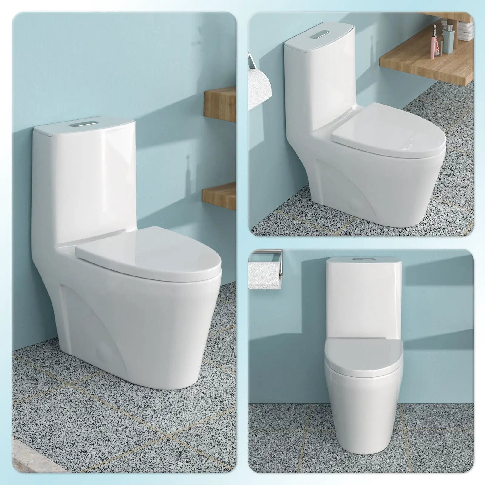 1 Piece Toilet For Bathroom, Dual Flush 1.24 / 1.6 Gpf, Soft Closing Seat - White by HouseOfZazla